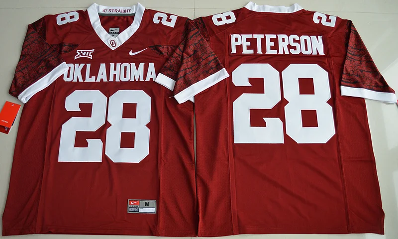 Новое поступление высокое качество Oklahoma Sooners Adrian Peterson 28 Limited-малиновый Размер S, M, L, XL, 2XL, Джерси