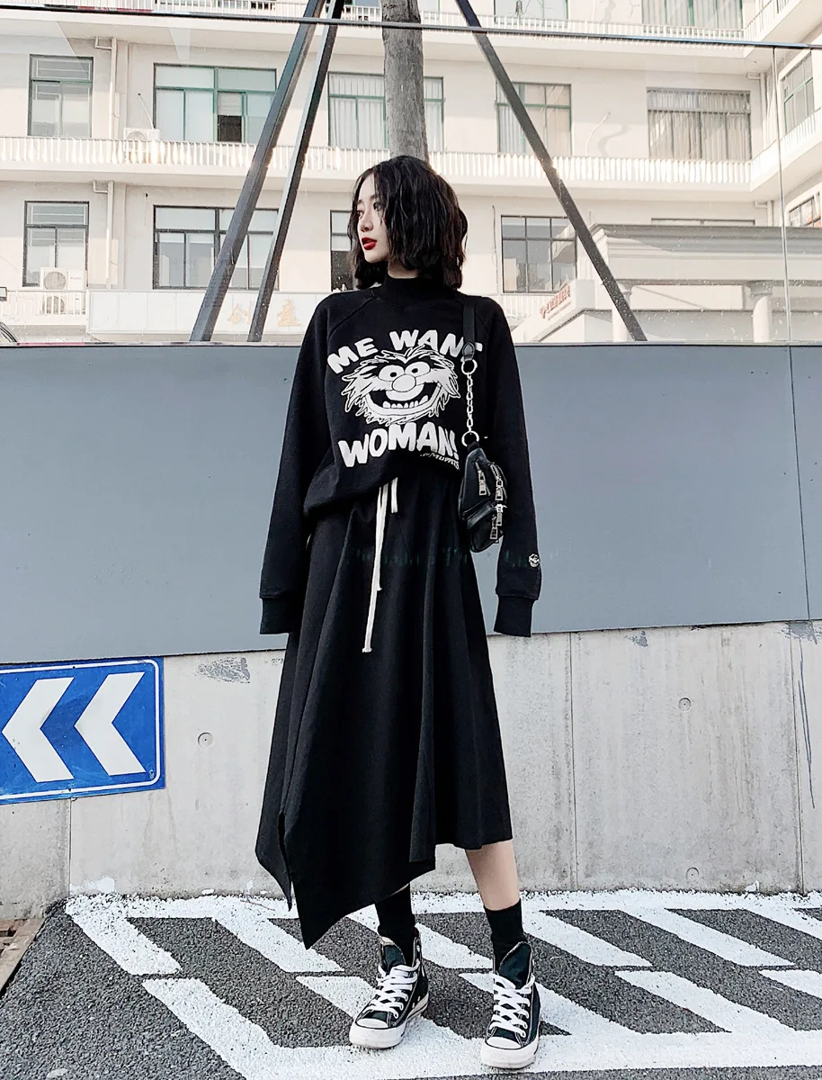 Personality popular logo hoodie woman new dark harbor style semi-high collar loose with velvet
