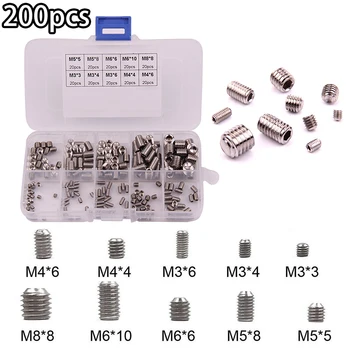 

200*Stainless Steel Hex Socket Set Screw Grub Screws Assortment Kit Box M3-M8