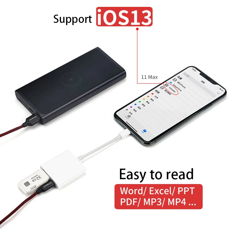 OTG USB адаптер зарядное устройство сплиттер 2 в 1 для iPhone6 7 8 plus 11 Поддержка iOS