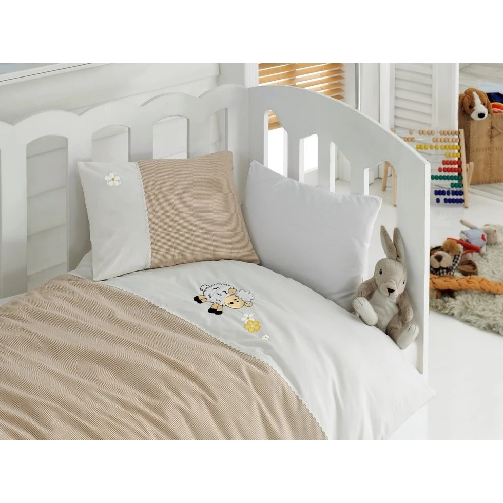 Cotton Box Lux Embroidered Baby Duvet cover set Lambkin Beige