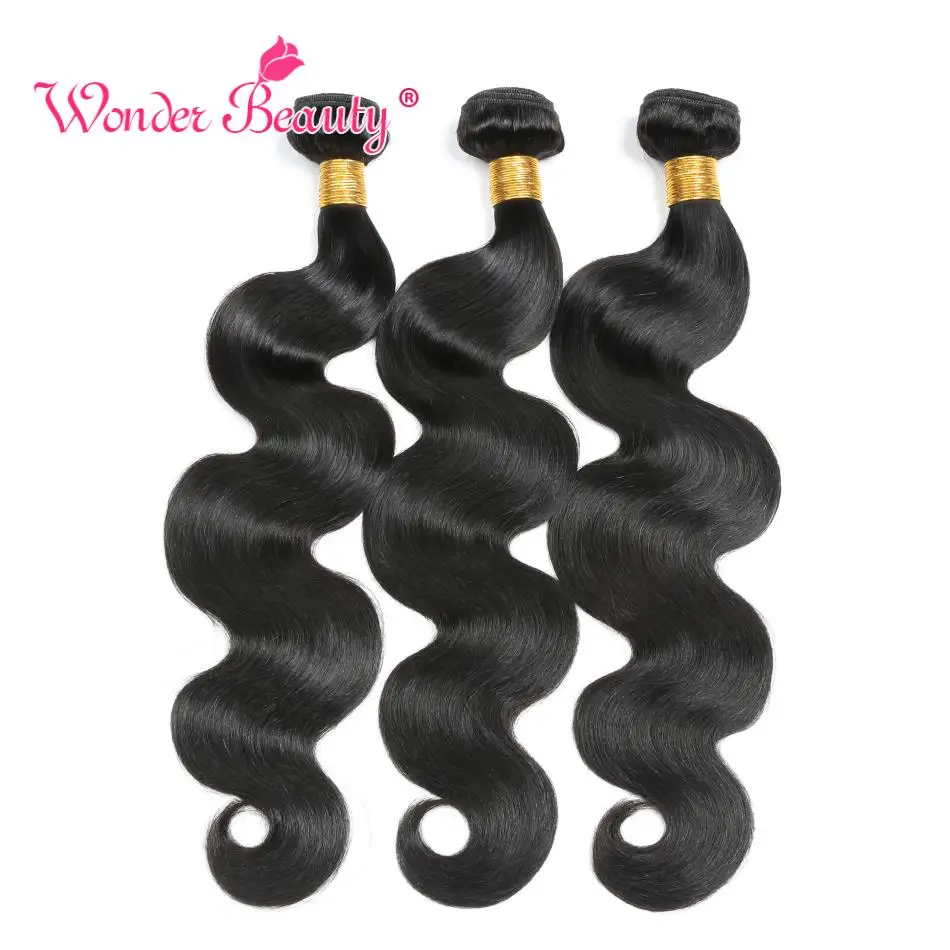 

Malysian Body Wave Bundles Wonder Beauty 100% Human Hair Bundles 3 Bundles Deal Natural Black Remy Human Hair Extension 8”-30”