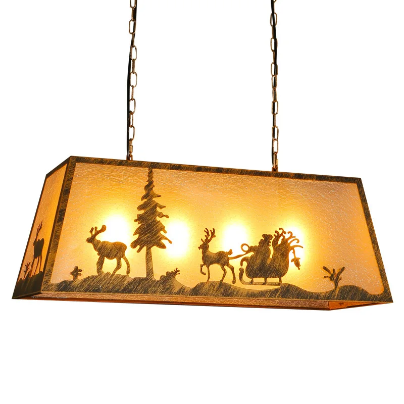

American Country Industrial Style Ladder-Shaped Shape Wrought Iron Painted with PVC Dear Figures Chain Pendant Lights Bar Club