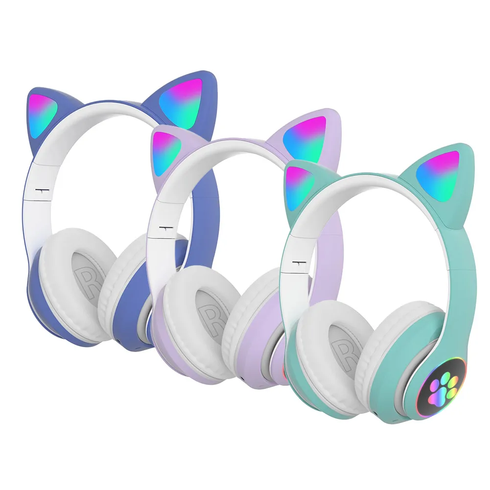 Gift Kids Adult Volume Control Foldable Headphones Fashion Bluetooth 5 0 Wireless Gaming Headset LED Light Up Cat Ear Stereo