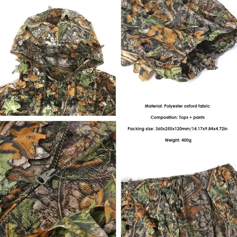 New Winter Ghillie Suits 3D Leaves Hunting Clothes Bionic Yowie sniper birdwatch airsoft Camouflage Clothing Jacket Pants