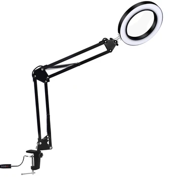

LED nifying Lamp with Clamp, 10 Levels Dimmable, 3 Color Modes, 5-Diopter Real Glass Lens, Adjustable Swivel Arm Lighted n
