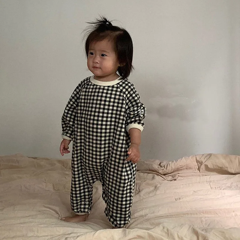 Baby Jumpsuit Cotton  2022 New Fashion Baby Girl Plaid Rompers Cute Newborn Long Sleeve Jumpsuit Infant Cotton Clothes Kids Boys Casual One Piece baby clothes cheap