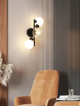 

Black Modern Simple Wall Light G9 Bedroom Bedside Glass Ball Wall Lamp 3 Heads Background Indoor Home Deco Nordic LED Sconces