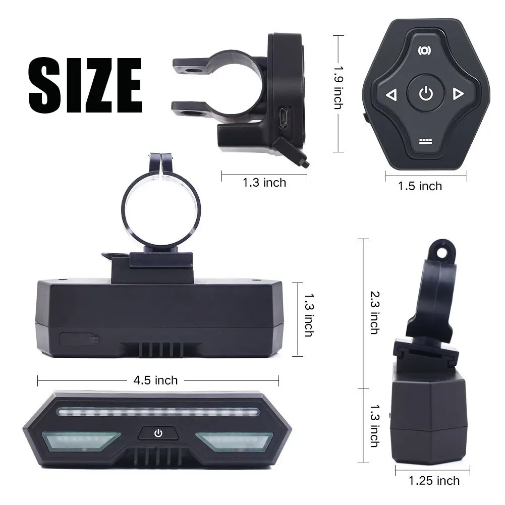 Bike Tail Light with Turn Signals Wireless Remote Control Bicycle Tail Light Safety Brake Lights and Warning Light 2200mAh USB