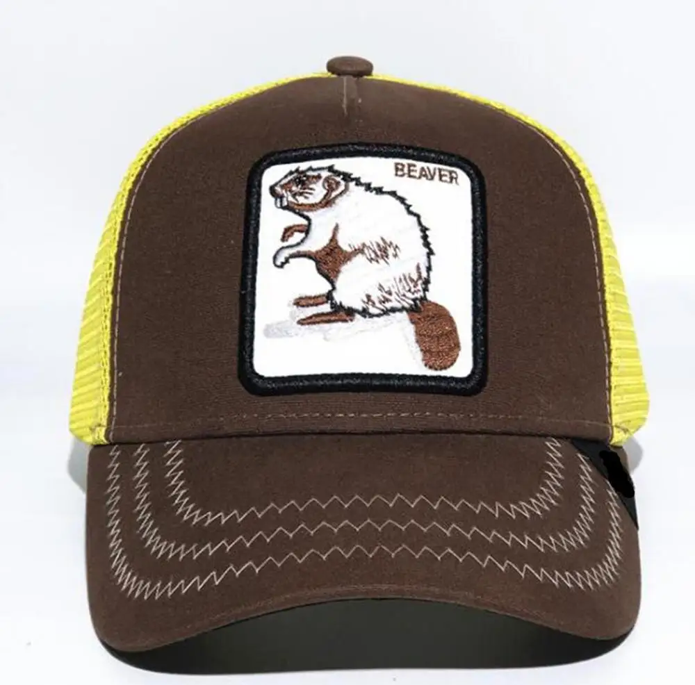 A Вышивка бобра Snapback бейсболка для дальнобойщика козырек животных фермы - Цвет: A