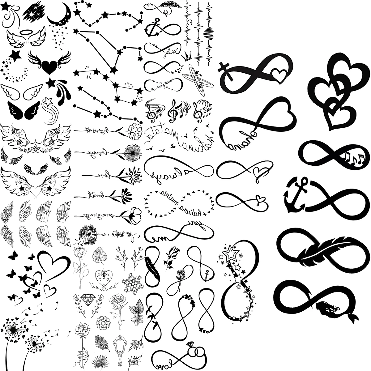 Kleine Infinity Tijdelijke Tatoeages Voor Vrouwen Mannen Engelenvleugels  Paardebloem Bloem Constellatie Fake Tattoo Sticker Arm Body Tatoos -  AliExpress, image size:1200x1200