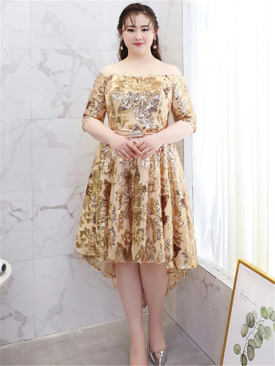 Vestidos De Gala Бальные платья T304 золотые блестки размера плюс, женские вечерние платья для выпускного вечера с коротким передом и длинной спинкой