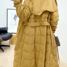 Новая женская одежда осень зима теплая куртка выше колена парка Тренч корейские дамские 90% белые пуховики Большие размеры
