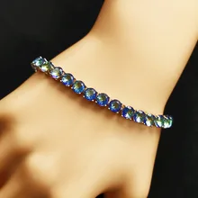 GZJY Женская круглая форма Радужный Кубический Цирконий 925 серебряный браслет для тенниса ювелирные изделия для женщин Свадебные украшения подарок