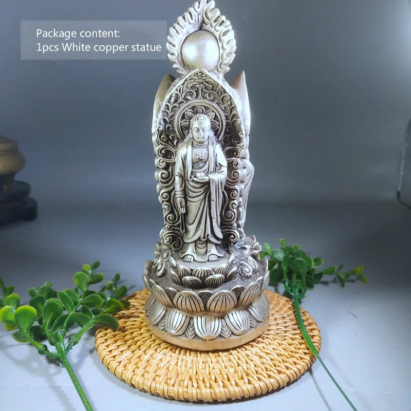 

Collectible Crafts God Tibet Buddhism Three sides Tathagata Sakyamuni Gods Buddha Statue White copper