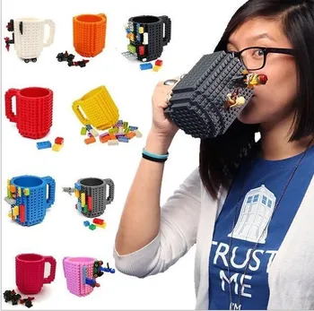 

60pcs/lot Build-On Brick Mug Lego Type Building Blocks Coffee Cup DIY Block Puzzle Mug