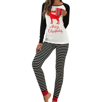 

Women Lovely Sweet Autumn Cute Printed Christmas Long Sleeved Pajama Set Cotton Top Long Pants Sleepwear