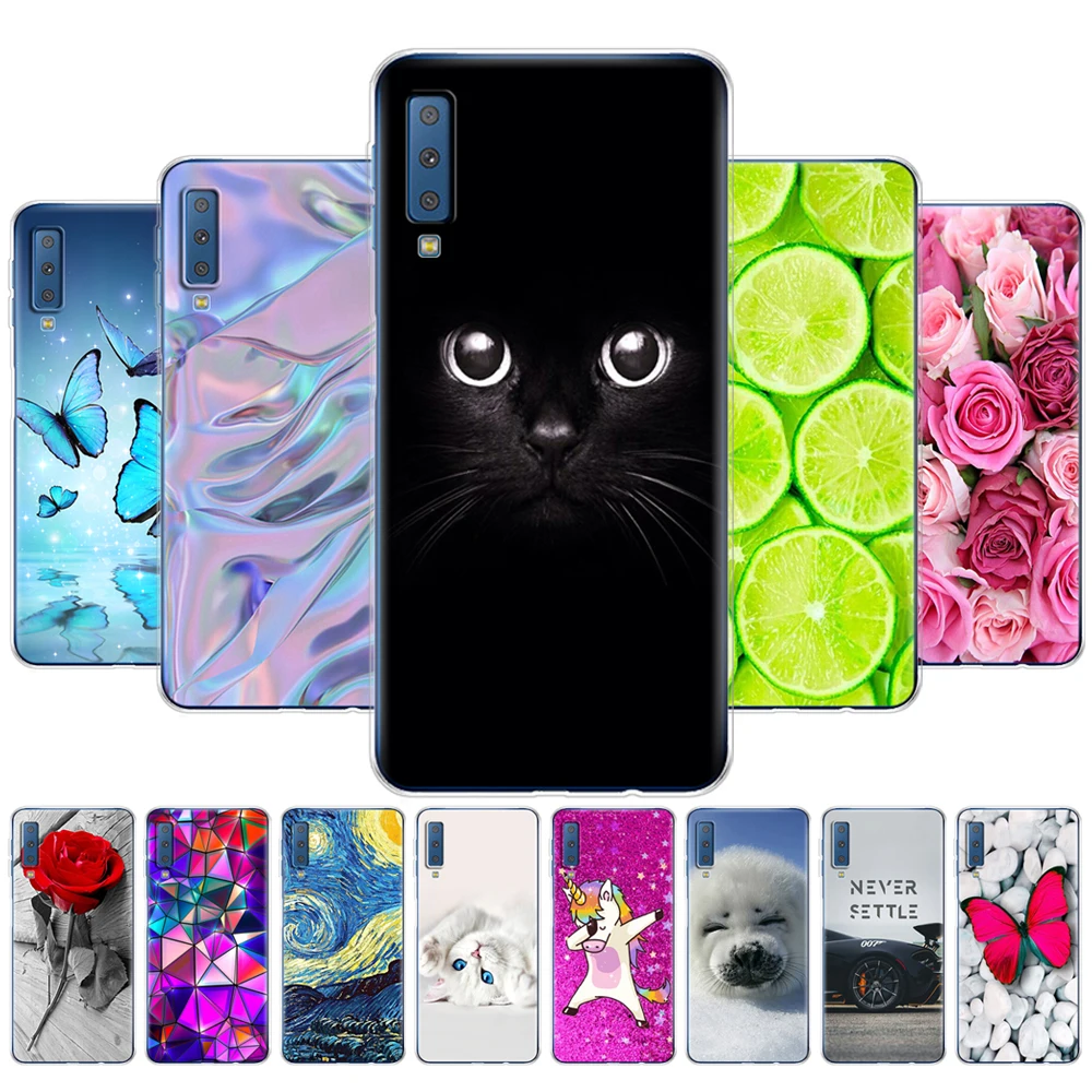 Cases For Samsung Galaxy A7 2018 Phone Cover Silicone Colorful Printing Back Case A750 A750F 6.0 Inch | Мобильные телефоны и