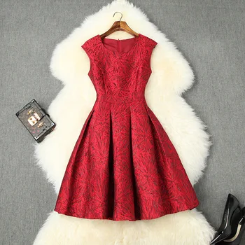 

Women fashion 2020 spring jacquard dress Valentine's Day round neck sleeveless fit and flare cute mini party dresses red