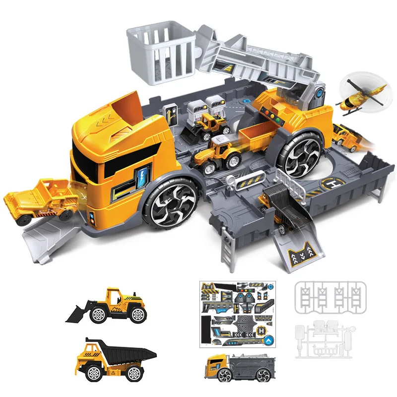 

Kids Puzzle Toys Deformation Fire Engineering Vehicle Storage Parking Lot Parent-Child Interaction Inertia Car Model Set,Yellow