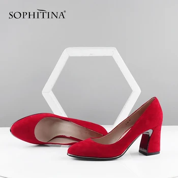 

SOPHITINA Fashion Metal Design Heel Pumps High Quality Genuine Leather Pointed Toe Shallow Shoes Elegant Handmade Pumps PC606