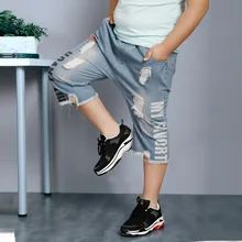 Для полных детей, для мужчин, для больших детей, ковбойские Капри, детские летние повседневные джинсовые шорты до колена, для подростков, большой размер, свободный крой