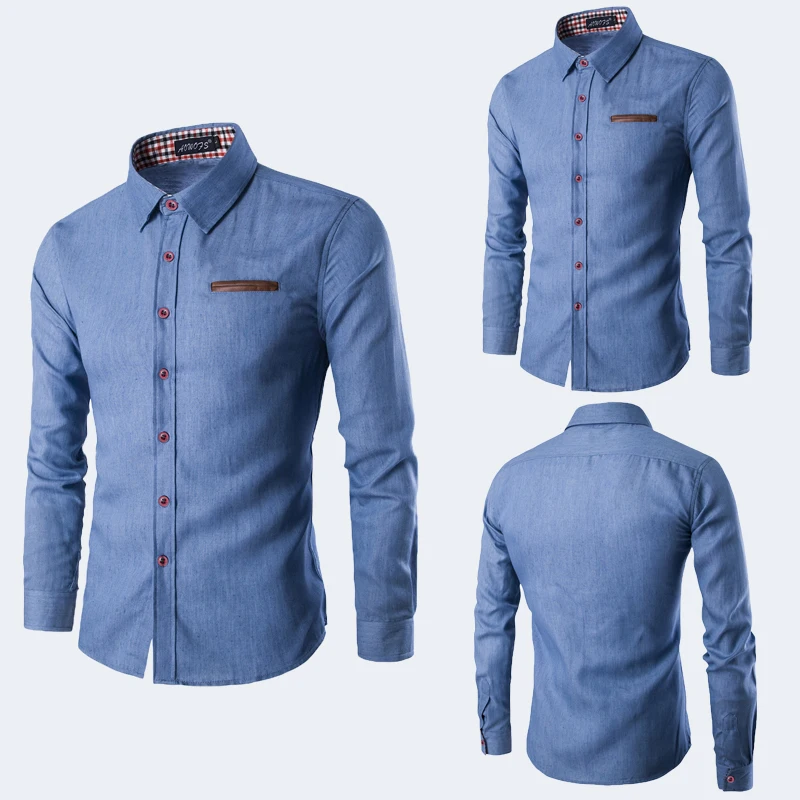 Новые мужские платья рубашки тонкий стильный стрейч кнопка вниз с длинным рукавом 2 цвета повседневный хлопок