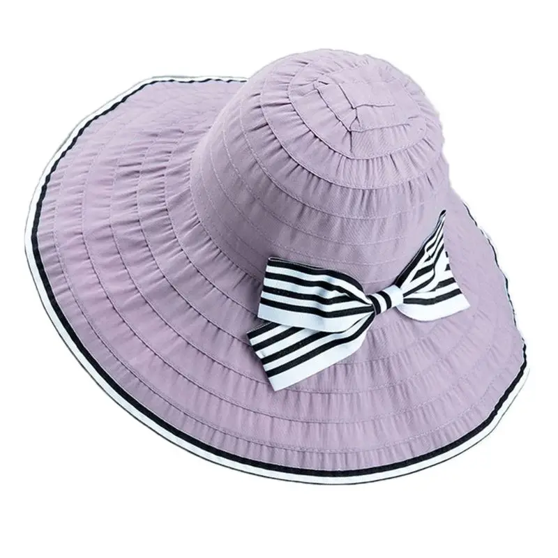 Purple Летняя широкополая шляпа от солнца с широкими полями, одноцветная шляпа с галстуком-бабочкой и узлом для пляжа, женская кепка для отдыха и путешествий, декоративные принадлежности - Цвет: Purple