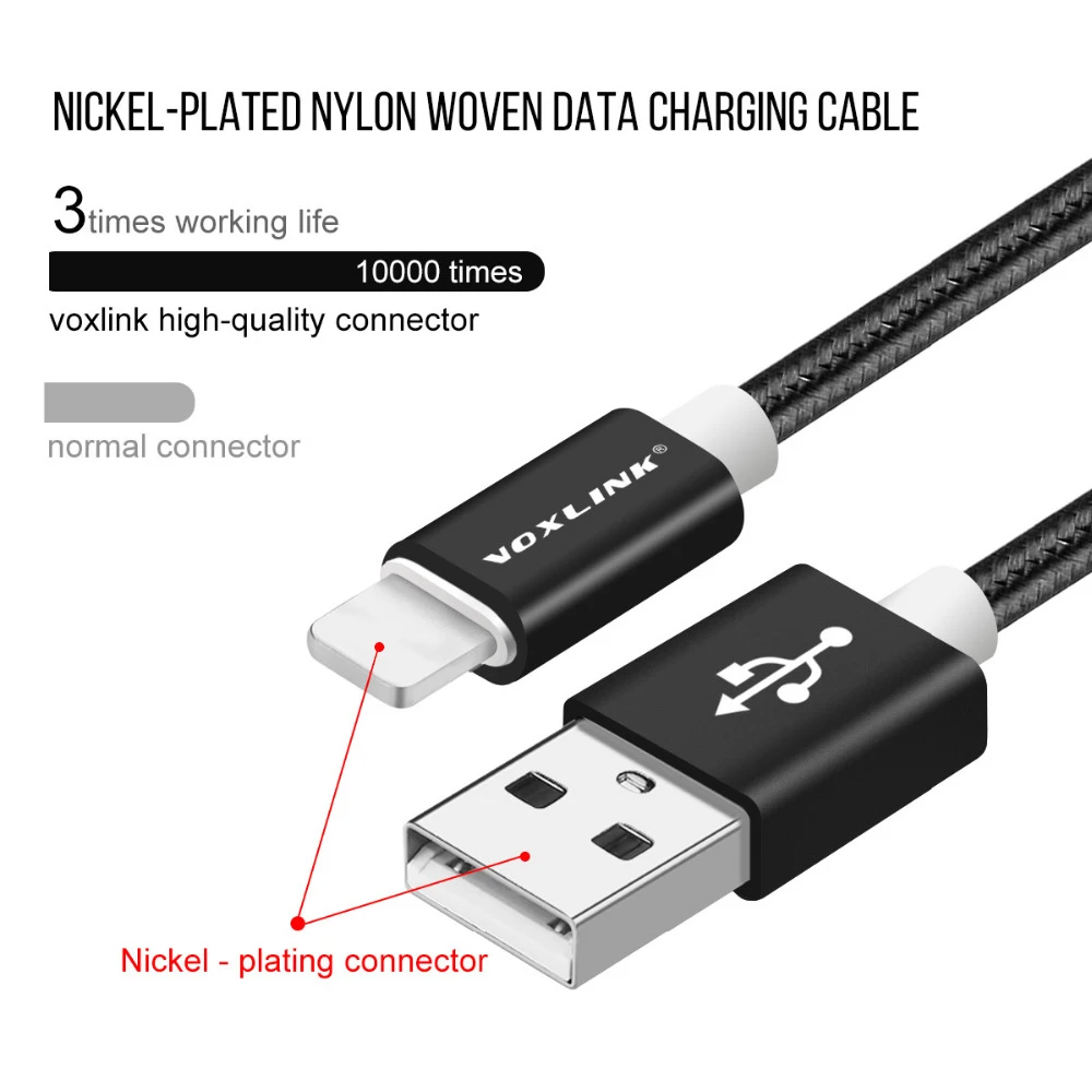 VOXLINK 8-контактный USB кабель 10 Упаковка нейлоновые плетеные кабели для зарядки USB зарядное устройство Шнур для iPhone X XS XR 8 7 6 Plus, 6S Plus, 5S, iPad