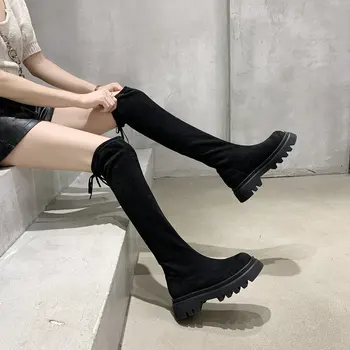 

Suede Over The Knee Boots Women Shoes Black Thigh High Boots Platform Winter Shoes Chunky Long Boots Women Botas Para Mujer