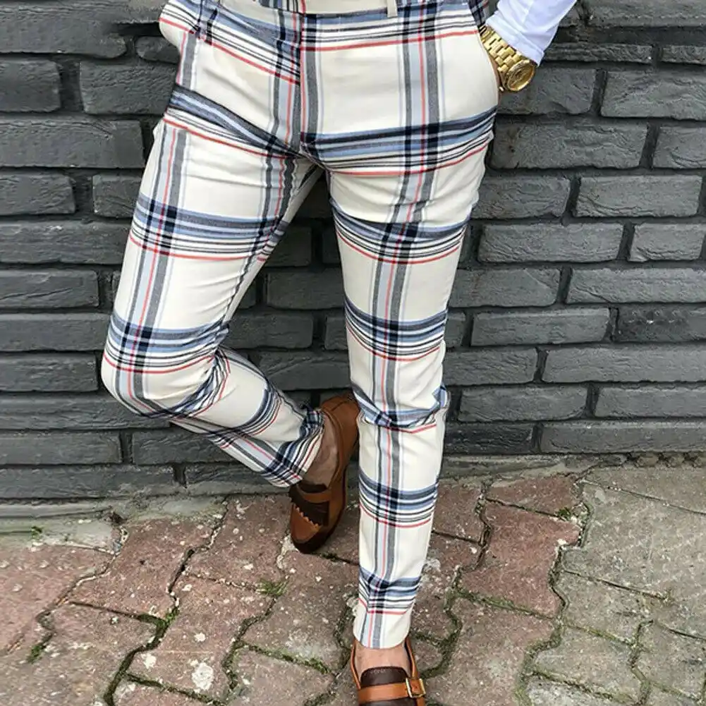 mens plaid print pants