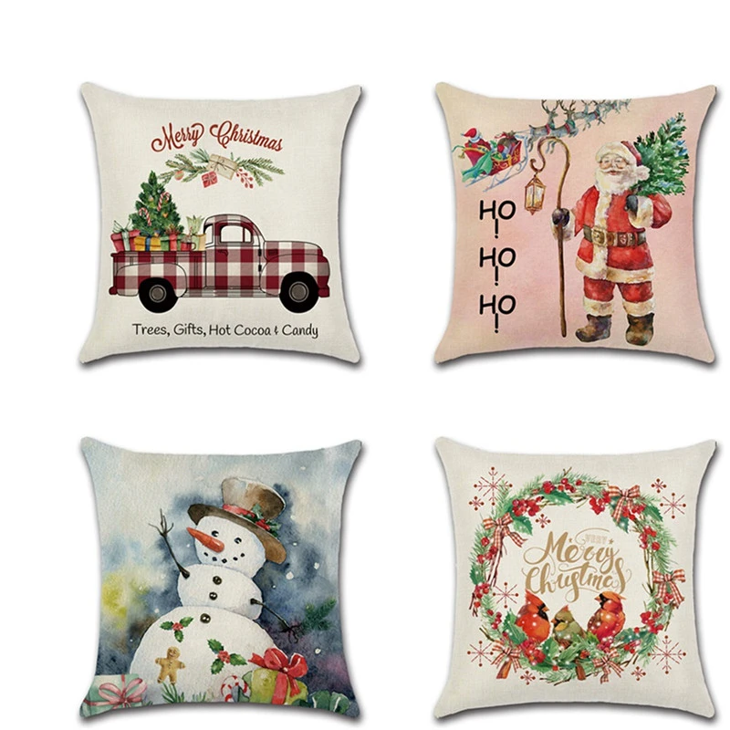 Cojines Merry Christmas Throw Pillow Case Santa Claus Home Decor Cushion Cover