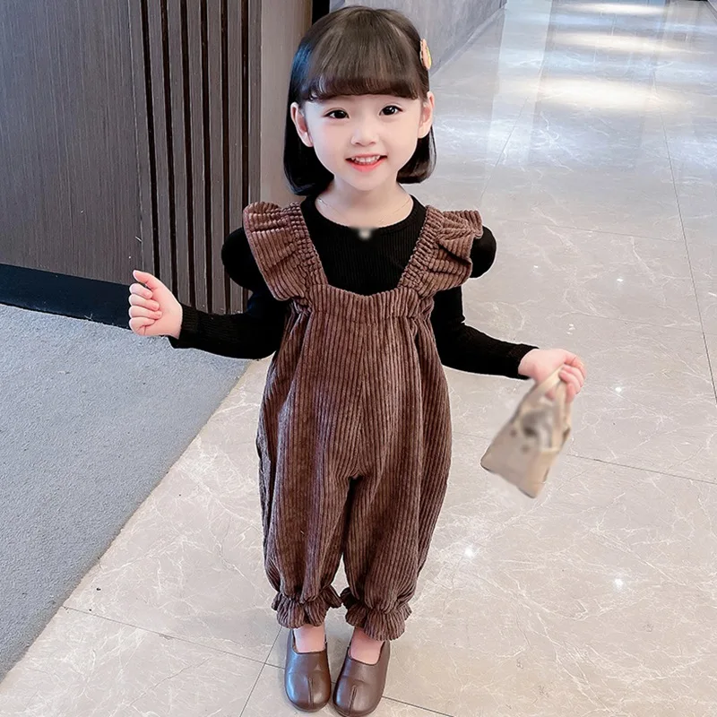 

Autumn and Winter Girls Clothes 2-piece Set Woollen Blouse Clothes and Trousers Girl Kinit Tee Top +corduroy Kids Overalls Pant