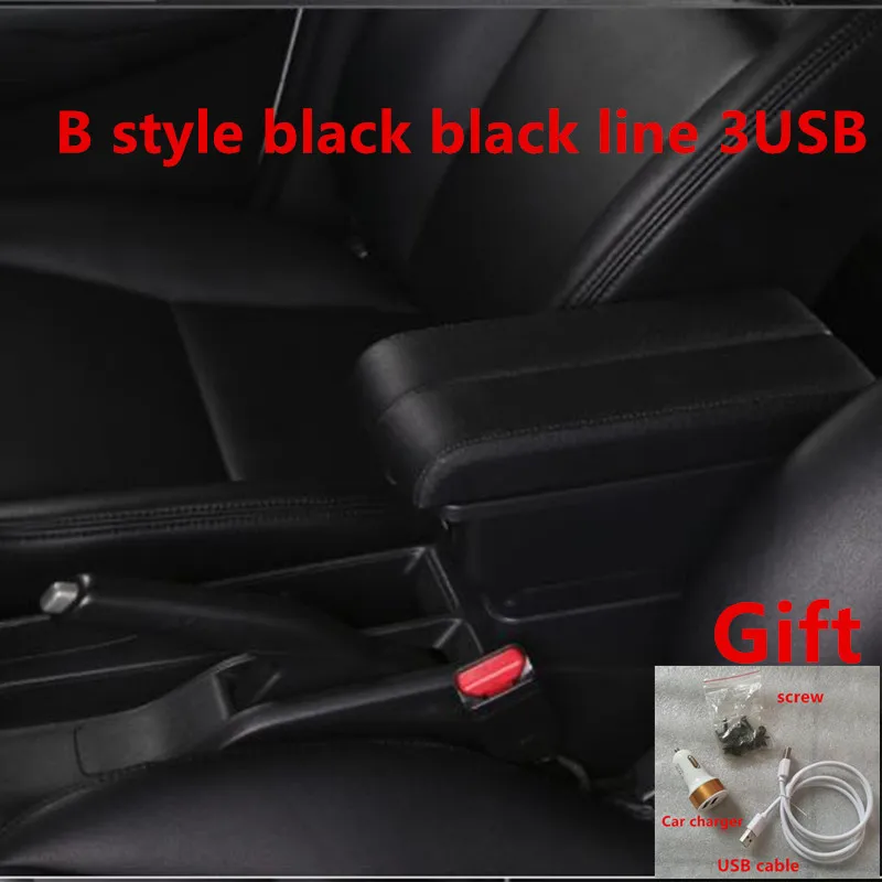Для Ford Fiesta подлокотник коробка центральный магазин содержание коробка для хранения с USB интерфейсом - Название цвета: B  black black line