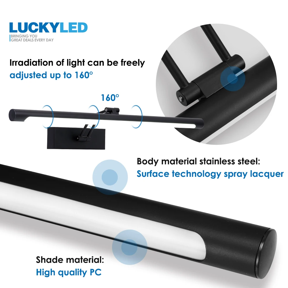 LCUKYELD светодиодный настенный светильник s зеркальный светильник для ванной комнаты 8 Вт 40 см AC 220 В 240 В 110 в водонепроницаемый бра светильник Ретро настенный светильник черный серебристый