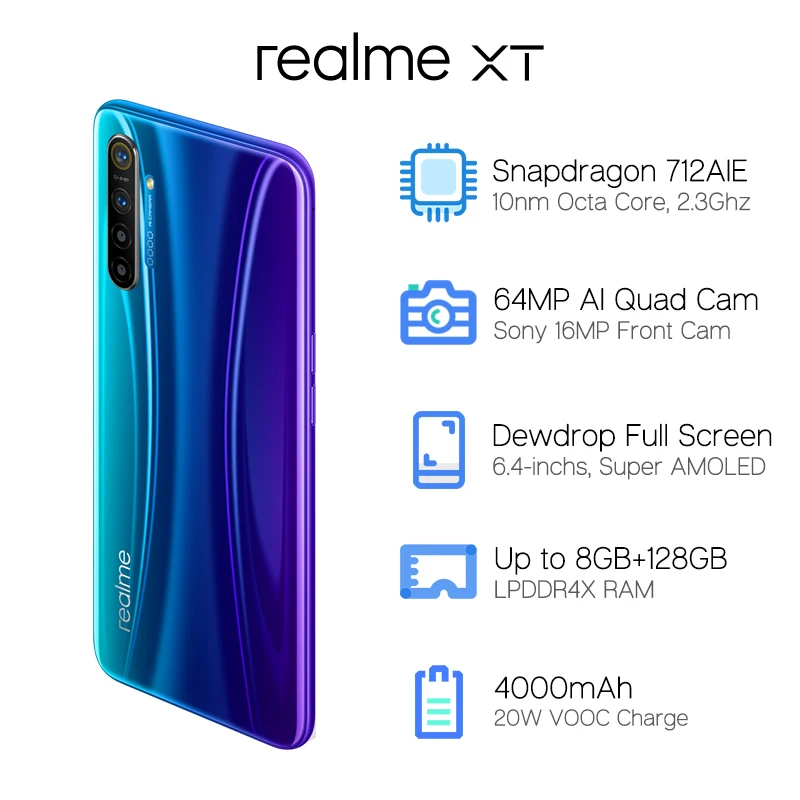 В наличии глобальная версия Realme XT телефон 8 ГБ 128 Гб мобильный Snapdragon 712 AIE 6,4 дюйма 64 мп Quad Cam 4000 мАч 20 Вт VOOC Быстрая зарядка В наличии глобальная версия Realme XT телефон 8 ГБ 128 Гб мобильный Snapdragon 712 AIE 6,4 дюйма 64 мп Quad Cam 4000 мАч 20 Вт VOOC Быстрая зарядка