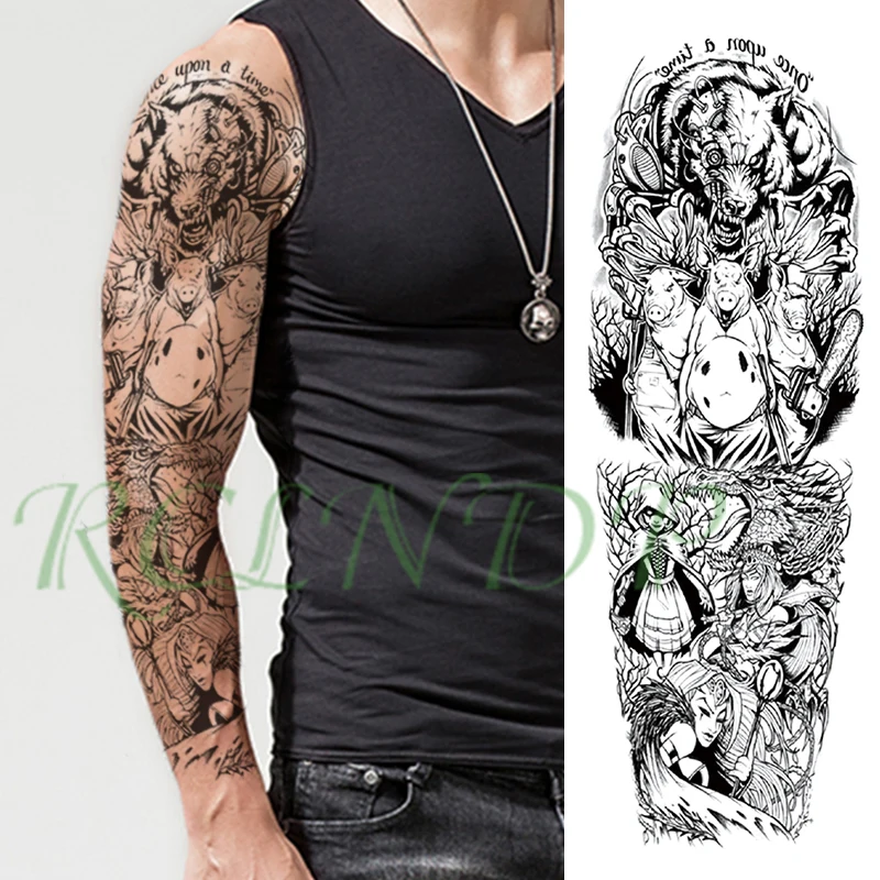 Waterproof Temporary Tattoo Sticker cartoon character wolf animal warrior dragon full arm fake tatto flash tatoo for men women