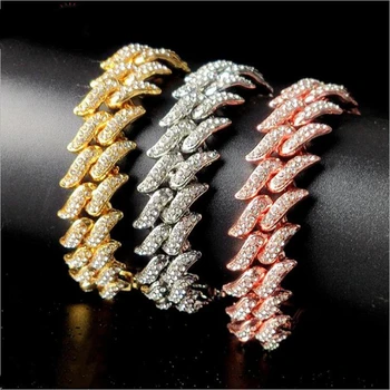 

Hip Hop Bling Iced Out Full Rhinestone Men's Thorns Bracelet Gold Prong Cuban Link Chain Bracelet for Men Jewelry