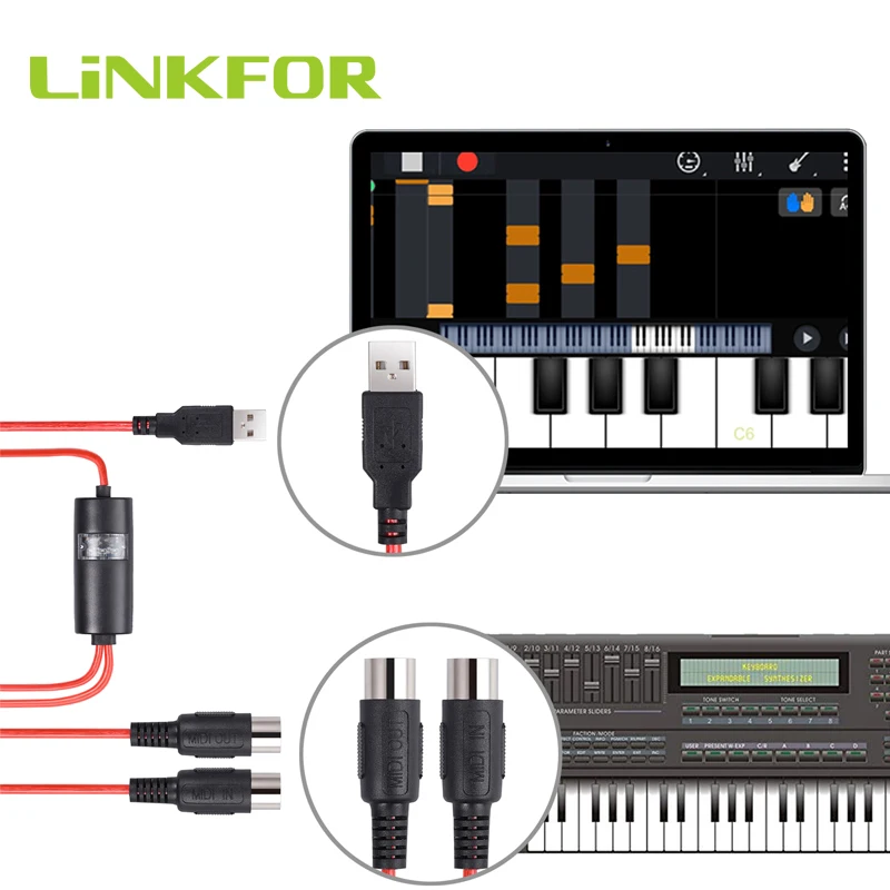 LiNKFOR MIDI USB Кабель адаптер Интерфейс 5 контактный DIN кабель преобразователь|Кабели