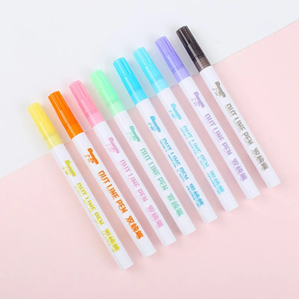 Colored Ink Pen Coloured Markers Textas Gift Card Writing and Drawing Double Line Outline Pen 8 Color for Child Painting diy #4  (1)