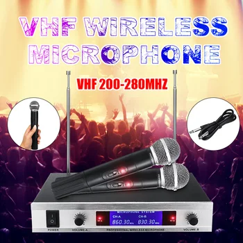 

Wireless Microphone System VHF-280MHZ Professional Dual Cordless Handheld Mic Receiver Microphones Kit for Karaoke KTV