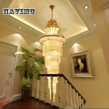 

New Large Gold Imperial Crystal Chandelier For Hotel Hall Living Room Staircase Hanging Pendant Lamp European Big Lighting