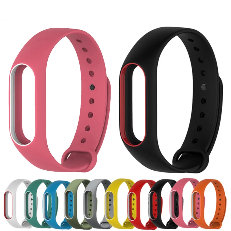 Двухцветный сменный ремешок MOONBIFFY 220 мм для смарт часов Mi Band 2 силиконовый на