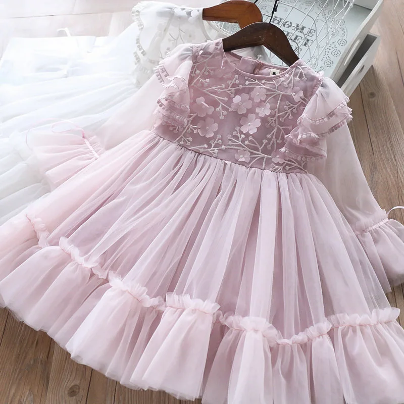 Платье принцессы для девочек с объемными маленькими лепестками цветов; Детские платья с рукавами в виде листьев лотоса; детская одежда;