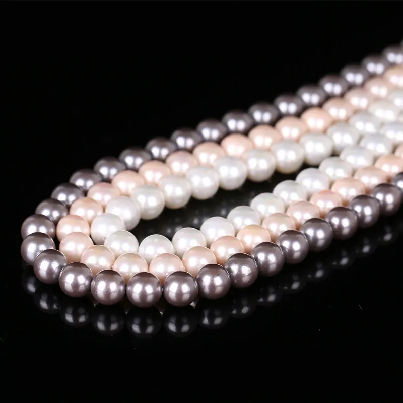 

6/8/10/12 MM 3 Colors Natural Fresh Water Shell Simulated Pearl Beads For Jewelry Making DIY Bracelet Necklace Strand Wholesale