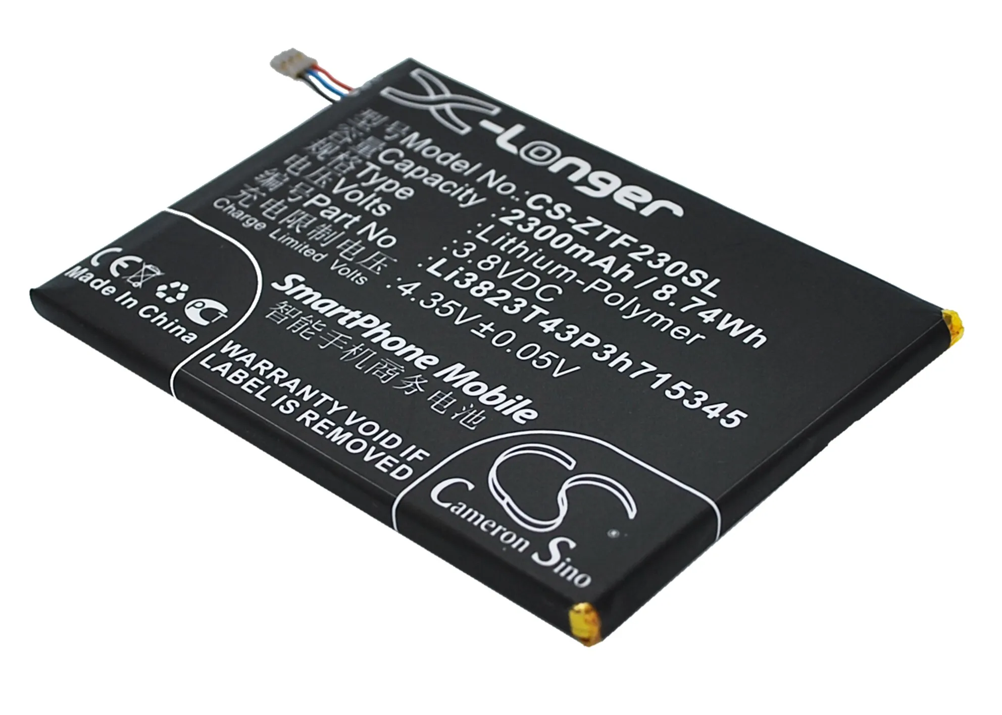 Cameron sino 2300mAh аккумулятор для zte Grand S Flex, LI3823T43P3H715345