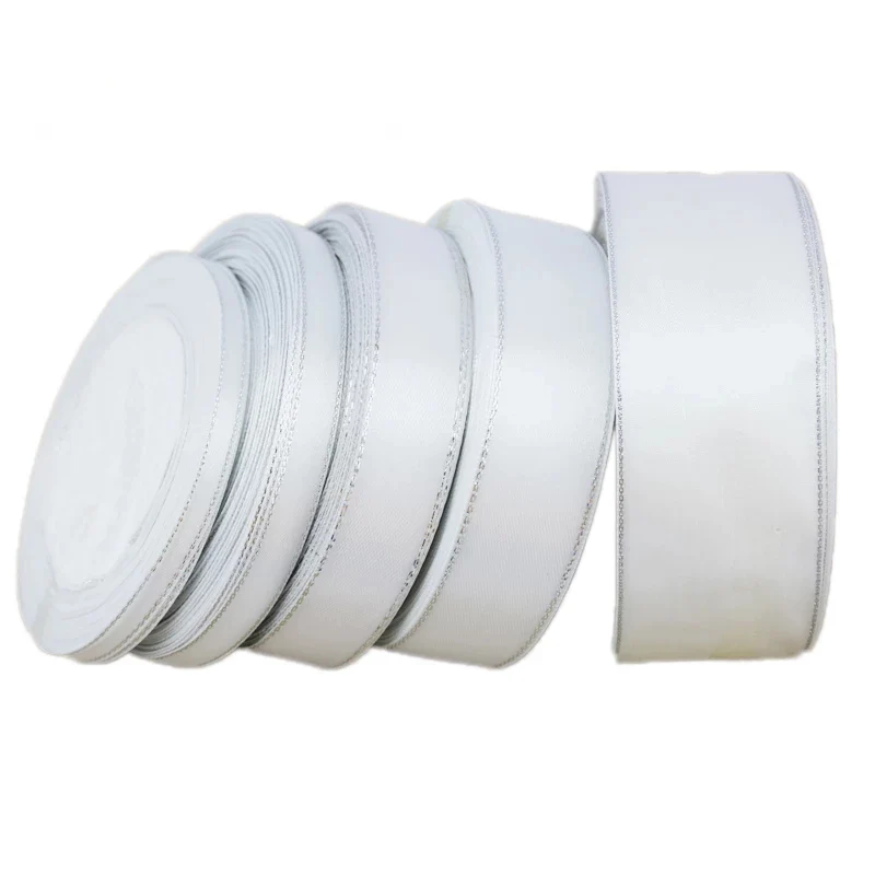 White Silver Edge Satin Ribbon Gift Wrapping Christmas ribbons 6/10/20/25/40mm 25 yards/roll satin ribbons,ribbon supplies,wrapping ribbon,satin ribbon,christmas ribbon