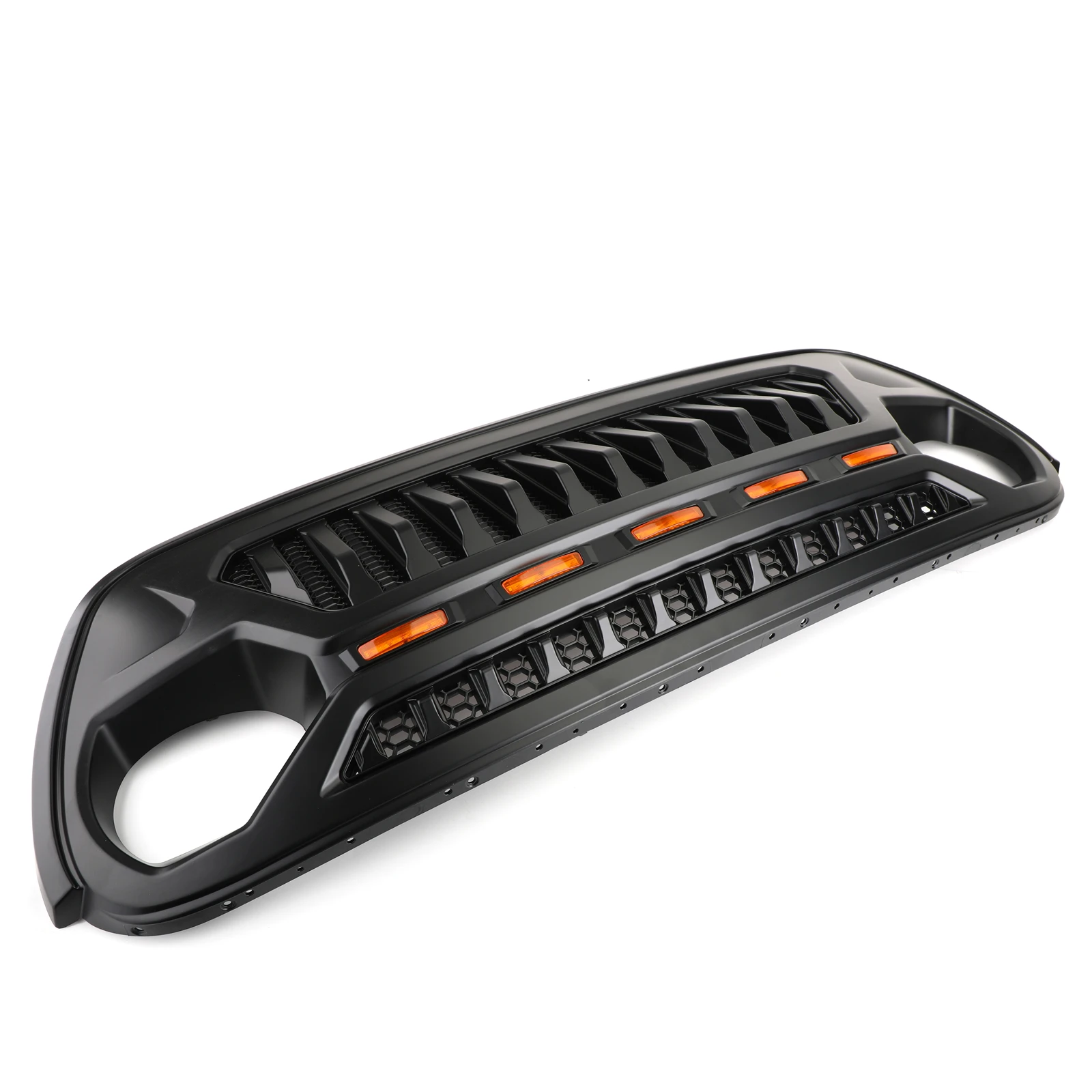Cheap Areyourshop New Front Bumper Grille with 5 Amber Light For Jeep Wrangler JL 2018 2019 Front Upper LED Light Grille Car Parts 2