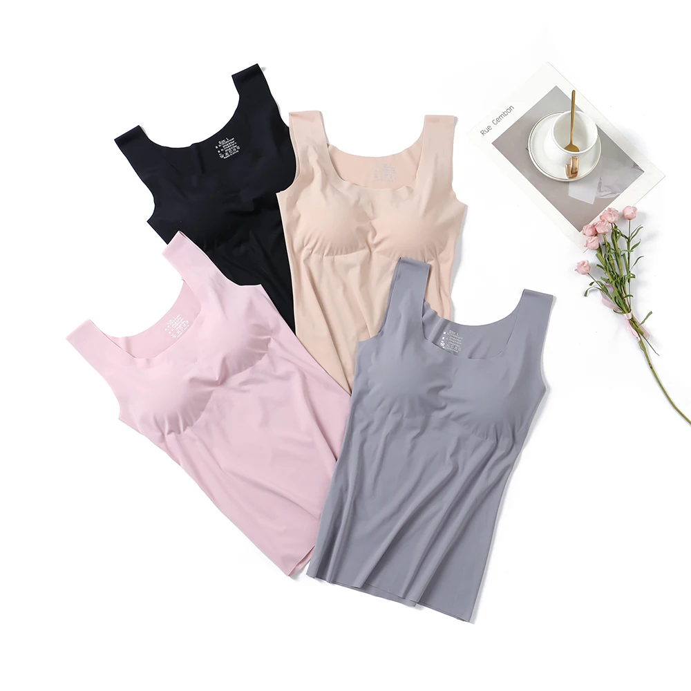 Ice Silk Tank Top Push Up Seamless Padded Vest Crop Top Wireless Padded  Lingerie Tee Camisole Women Comfortable Sleep Cami - AliExpress