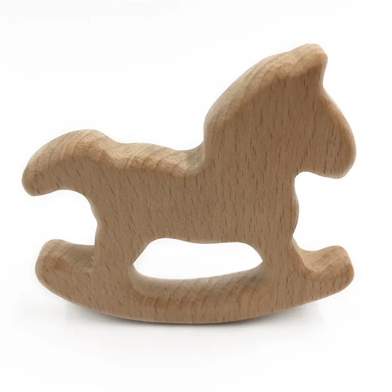 DIY мультфильм лошадь натуральный прорезыватель из буковой древесины соска цепи 3C безопасности сертификации деревянный Прорезыватель игрушки для новорожденных подарок